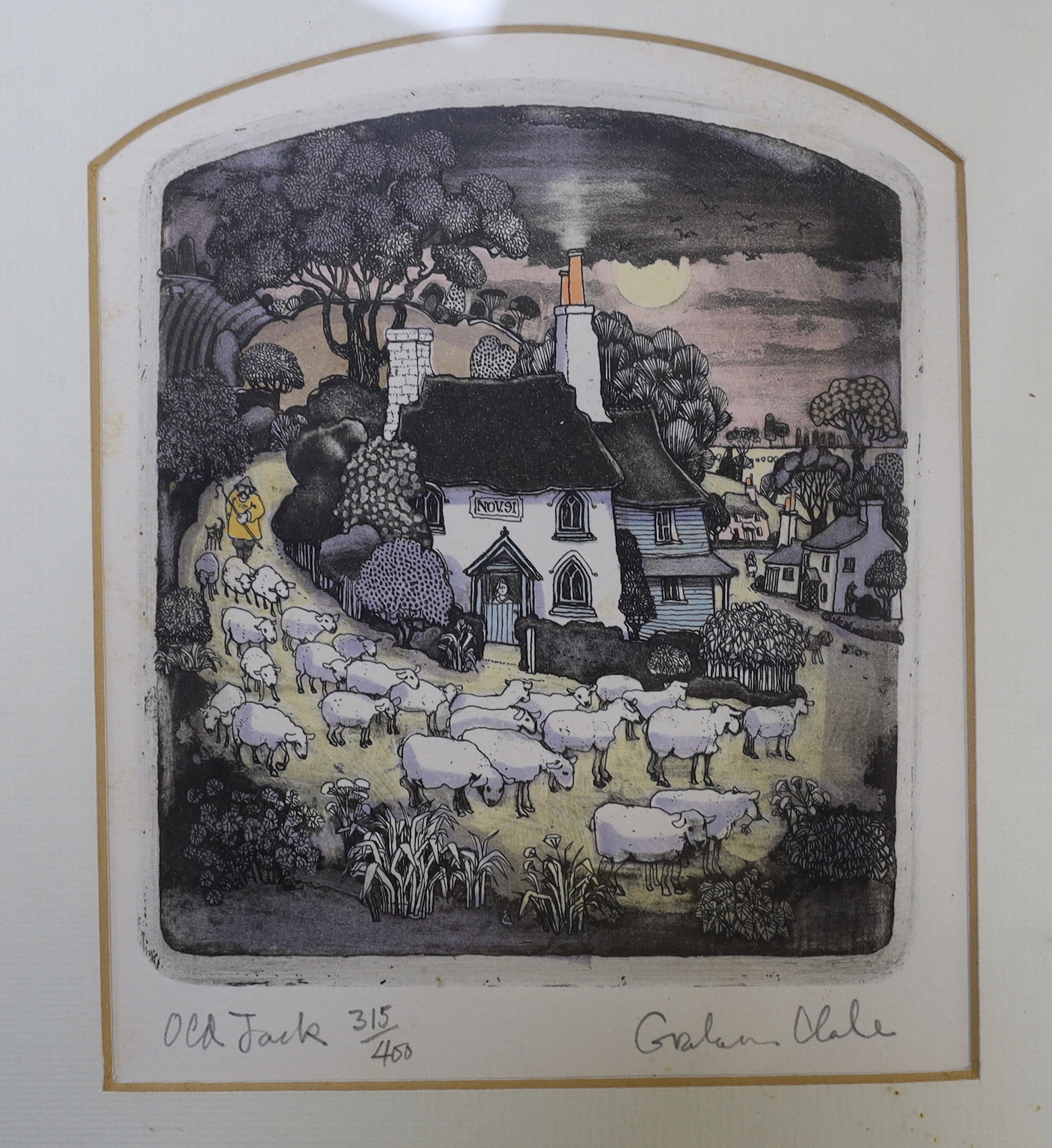 Graham Clarke (b.1941) seven colour etchings, including 'Fish Merchant of Venice', 'Old Jack' and a set of four mounted and framed as one, each signed in pencil and limited edition, largest 38 x 29cm